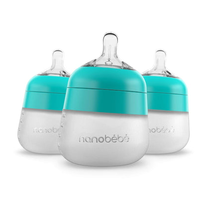 Nanobébé US Teal / 5 oz. / 3-Pack Flexy Silicone Baby Bottle - 5oz